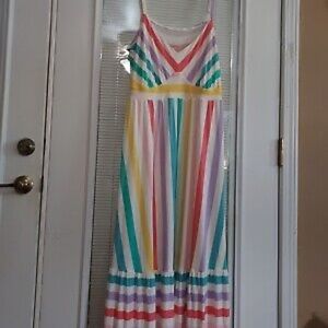 Torrid MAXI SUPER SOFT TIERED DRESS Rainbow White Sz 1